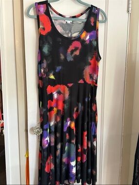 LuLaRoe Nicki Black Midi Dress with Multicolor Abstract Floral Print